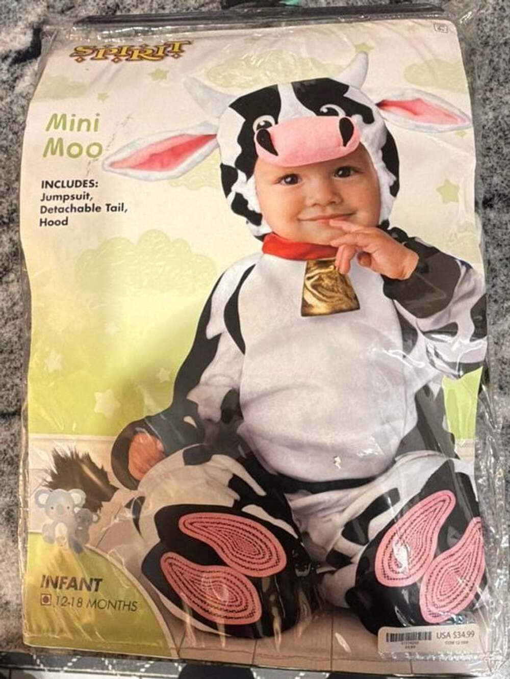 Spirit Halloween Mini Moo Infant Cow Costume Size 12-18 Months
